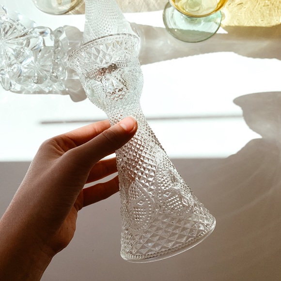 Set of 2 Textured Glass Candlestick Holders